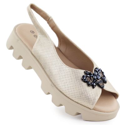 Potocki SZ12610 Damen-Plateausandalen aus perforiertem Metallic-Gold