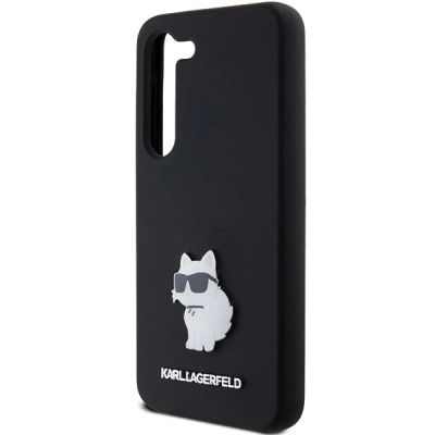 6. Karl Lagerfeld Silikon Choupette Metal Pin Hülle für Samsung Galaxy S24 – Schwarz