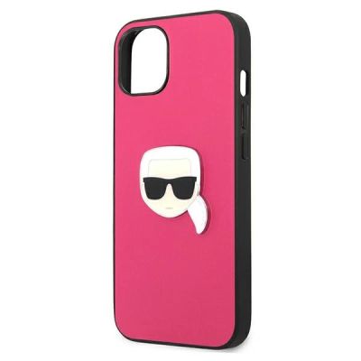 6. Karl Lagerfeld Leder Ikonik Karl's Head Metallhülle für iPhone 13 mini - Rosa