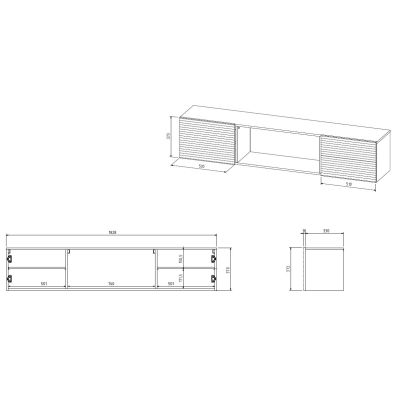 4. TULA TV-Schrank 183x35x37 schwarz matt + schwarzer Kamin