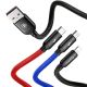 5. Baseus Three Primary Colors 3-in-1 USB-A - Micro-USB / Lightning / USB-C 3,5A Kabel 0,3 m - Schwarz