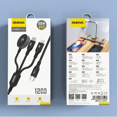 2. Ladekabel für Apple Watch Dudao A12Max+ PD 100W 3in1: USB-C Lightning 1,2m – Schwarz