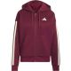 2. adidas Essentials Damen-Sweatshirt mit 3 Streifen, durchgehendem Reißverschluss und burgunderrotem Reißverschluss KX0785
