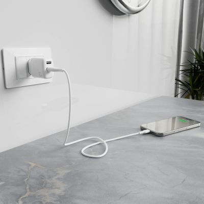 8. Puro PROLITE 10W 2x USB-A Wandladegerät + USB-A - USB-C Kabel 1,2m - weiß