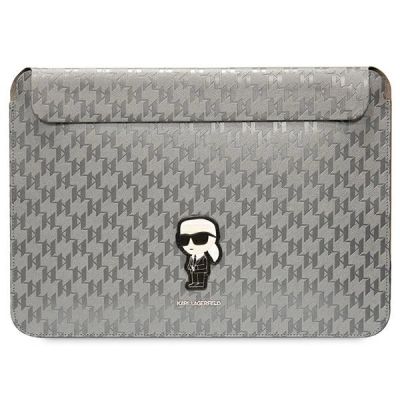 Karl Lagerfeld Saffiano Monogram Ikonik Tasche für einen 14-Zoll-Laptop – Silber