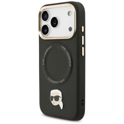 2. Karl Lagerfeld MagSafe Hülle mit großem Riemen und Karl-Metalllogo für iPhone 17 Pro – Schwarz