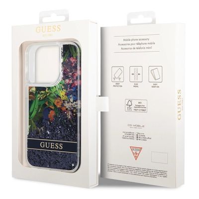8. Guess GUHCP14LLFLSB iPhone 14 Pro 6.1 "blau / blaues Hardcase Flower Liquid Glitter
