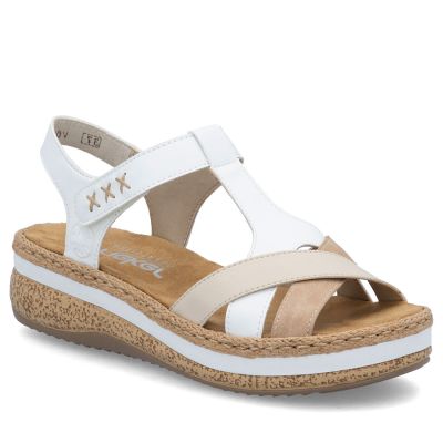 Rieker V0919-80 weiße Keilsandalen für Damen