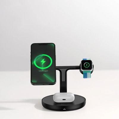 13. Baseus Swan induktives Ladegerät (MagSafe kompatibel) Ständer für iPhone, Apple Watch, AirPods + USB-C Kabel 1m schwarz (WXTE000101)