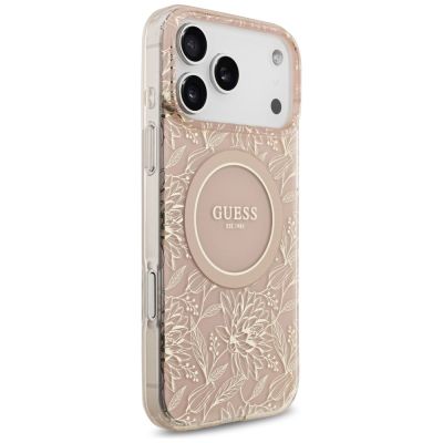 4. Guess IML Flowers Electro Pearl Strap MagSafe Case für iPhone 17 Pro Max - Rosa
