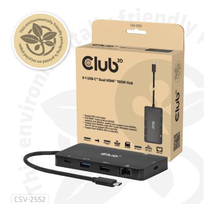 11. Club3D USB-C 9-in-1-Hub >2xHDMI/2xUSB/USB-C/LAN 4K60Hz PD100W (Einzelhandel)