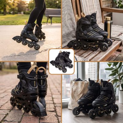 7. Meteor M 34-38 Buzzy Rollschuhe Schwarz/Gold