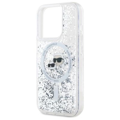 6. Karl Lagerfeld Liquid Glitter Karl & Choupette Head Magsafe Hülle für iPhone 15 Pro Max - Transparent