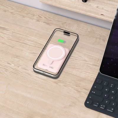 7. Tech-Protect LifeMag PB10 Powerbank mit MagSafe 5000 mAh 15 W USB-C-Anschluss – Rosa + USB-C-Kabel