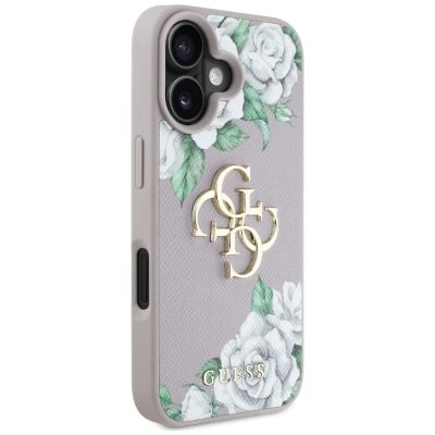 4. Guess Grained Roses Big 4G Logo iPhone 16 Hülle - Lila
