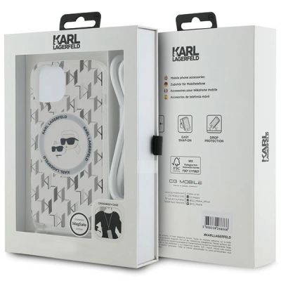 7. Karl Lagerfeld IML Crossbody Monogram Karl & Choupette Head MagSafe Hülle für iPhone 15 / 14 / 13 – Transparent