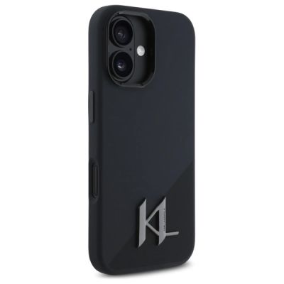 4. Karl Lagerfeld Silikon Shadow Metal Initial MagSafe Hülle für iPhone 16 – Schwarz