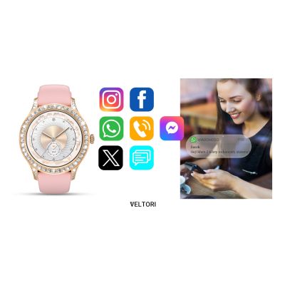 13. VELTORI VT360-1 Damen-Smartwatch, pinkes Silikonarmband
