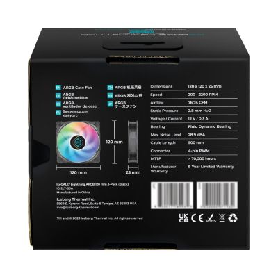 9. Iceberg Thermal IceGALE Lightning ARGB Computergehäuselüfter 12cm Schwarz 3 Stück.