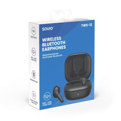 7. SAVIO Kabellose Bluetooth 5.3 Kopfhörer mit Mikrofon, ANC, ENC, QC TWS-12