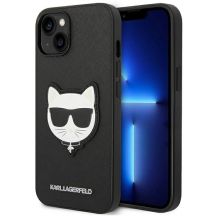 Karl Lagerfeld Saffiano Choupette Head Patch Case für iPhone 14 Plus – Schwarz