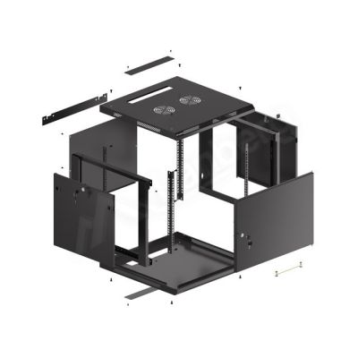 3. LANBERG Wandregalschrank 19" 9HE 600x600 Metalltür Schwarz (Bausatz) WF01-6609-00B