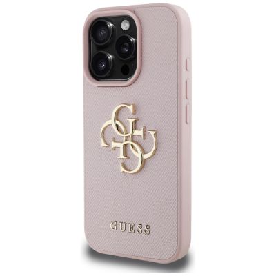 2. Guess Grained Big 4G Logo Small Classic Logo Case für iPhone 16 Pro - Pink