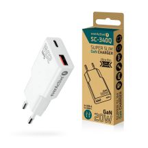 EVERACTIVE Wandladegerät mit 1 x USB- und 1 x USB-C-Anschluss, Schnellladefunktion 3.0, 20 W, superflach, weiß, SC-340Q
