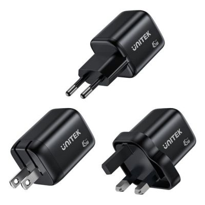 5. UNITEK 2x GAN 45W Ladegerät, 2x USB-C PD 3.0, QC, Schwarz