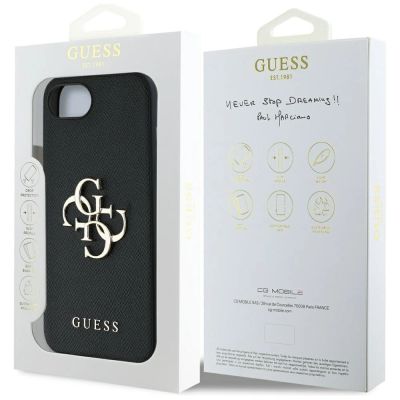8. Guess PU Grained 4G Metal Logo iPhone 16e Hülle - Schwarz