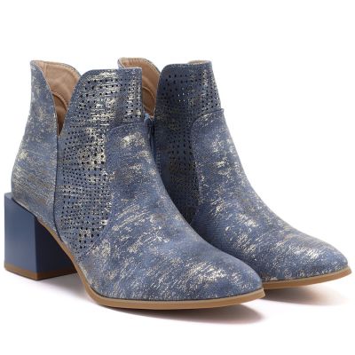 4. Damen-Ankle-Boots mit durchbrochenem Muster und Blockabsatz, blau, M.Daszyński SA217-6