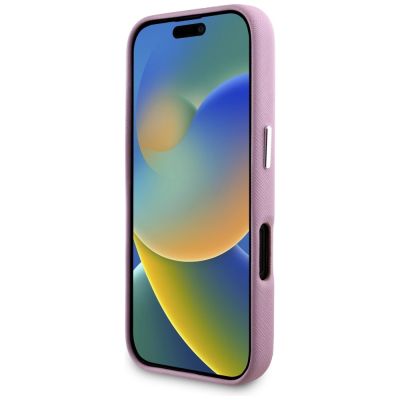 5. Karl Lagerfeld Saffiano Vollständig umwickelte längliche Metalllogo-MagSafe-iPhone 16-Hülle - Rosa
