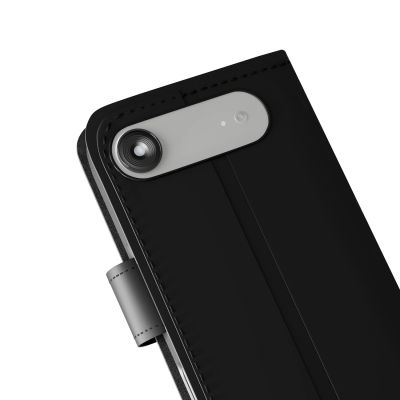 9. Puro Wallet Stand Case für iPhone 17 Air aus Öko-Leder, mit Klappe, Geldbörse und Standfunktion - Schwarz