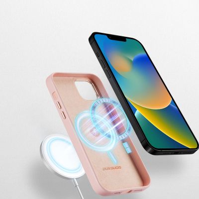 3. Dux Ducis Grit Ledertasche für iPhone 14 Plus Elegante Kunstlederhülle (MagSafe-kompatibel) Rosa