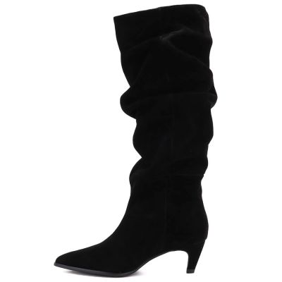 7. Damen-Lederstiefel, gerüscht, schwarz, Vinceza ZHI27-89167