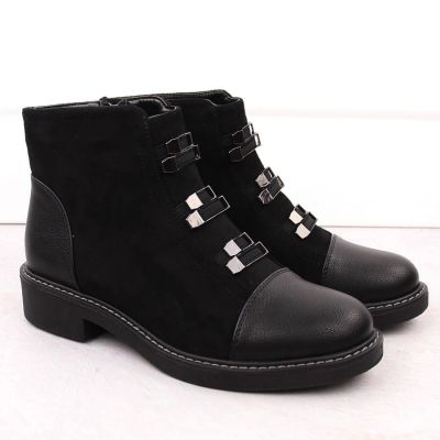 16. Damen-Wildlederimitat-Stiefeletten, gefüttert, schwarz M.Daszyński SA252-4
