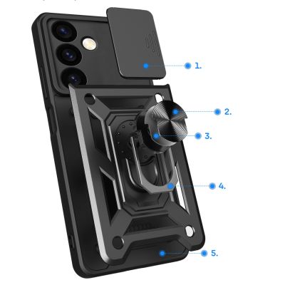 3. Hybrid Armor Camshield Panzerhülle für Samsung Galaxy S24+ mit Kameraabdeckung – Schwarz