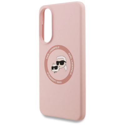 6. Karl Lagerfeld Silikon Nauble Heads And Circle MagSafe Hülle für Samsung Galaxy S25 Edge - Pink