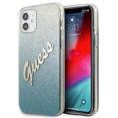 Guess GUHCP12SPCUGLSBL iPhone 12 mini 5,4" blau/blaue Hardcase Glitter Gradient Script