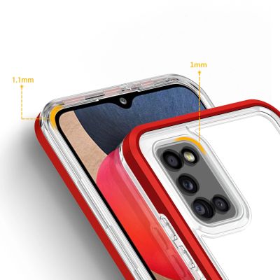 4. Klare 3in1 Hülle für Samsung Galaxy A03s (166) Rahmen Gel Cover rot