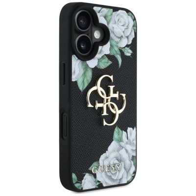 4. Guess Grained Roses Big 4G Logo Hülle für iPhone 16 - Schwarz