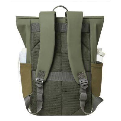 10. Rivacase Eden Rucksack Reiserucksack Olivgrünes gewachstes Leder (Pull-Up), Polyester, recyceltes Polyethylenterephthalat (rPET)