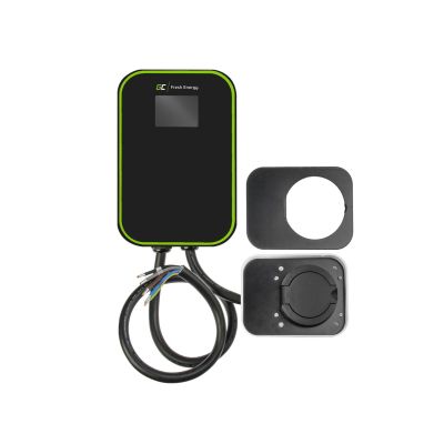 Green Cell EV15RFID Ladestation für Elektrofahrzeuge, schwarze Aluminiumwand, 3 integrierte LCD-Displays