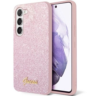Guess Glitzer-Schriftzug-Hülle für Samsung Galaxy S23+ - Pink