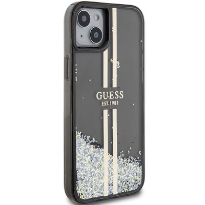 4. Guess Liquid Glitter Gold Stripes Hülle für iPhone 15 Plus / 14 Plus – Schwarz
