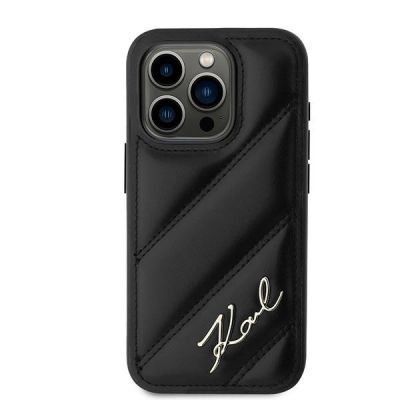 3. Karl Lagerfeld Diagonal Quilted Script Hülle für iPhone 15 Pro Max – Schwarz