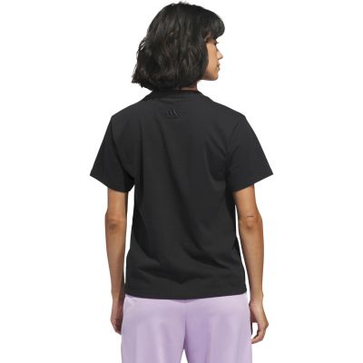 3. adidas Damen-T-Shirt mit Schleife und linearem Logo-Print, Schwarz, KB2400