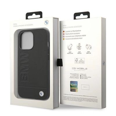 8. Hülle BMW BMHCP14XSLLBK iPhone 14 Pro Max 6,7 "schwarz / schwarz Lederstempel