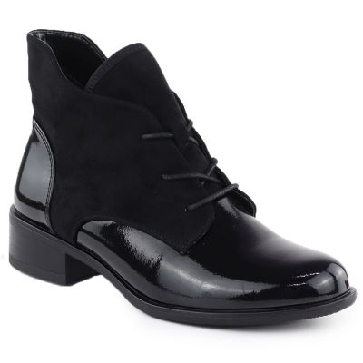 Gefütterte Damen-Ankle-Boots aus Lackleder, schwarz, Jezzi ASA198-15