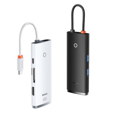 12. Baseus Lite Series multifunktionaler HUB USB Typ C - 2 x USB 3.0 / USB Typ C PD / HDMI 1,4 / SD / TF weiß (WKQX050102)